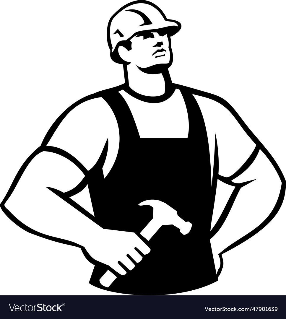 Carpenter handyman holding hammer looking up Vector Image