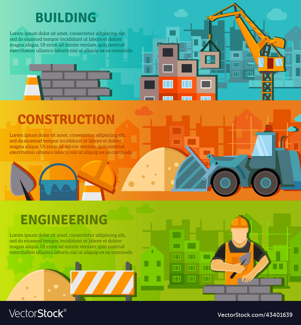 Construction banner flat set Royalty Free Vector Image