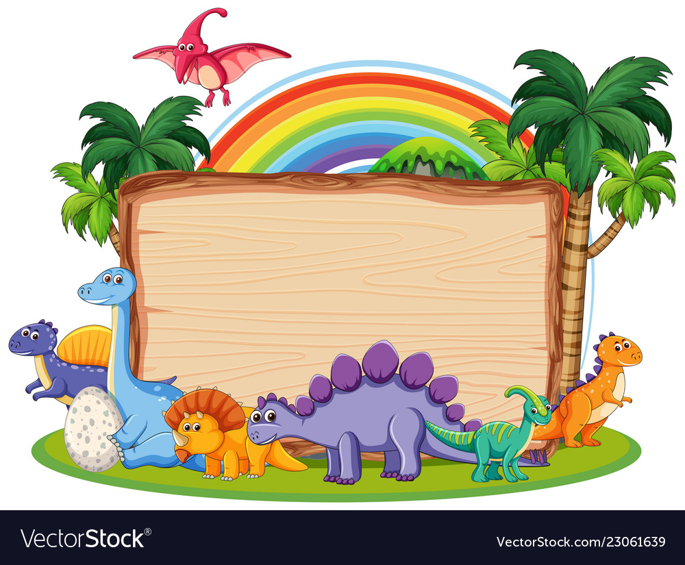 Download Many dinosaur on wooden banner Royalty Free Vector Image