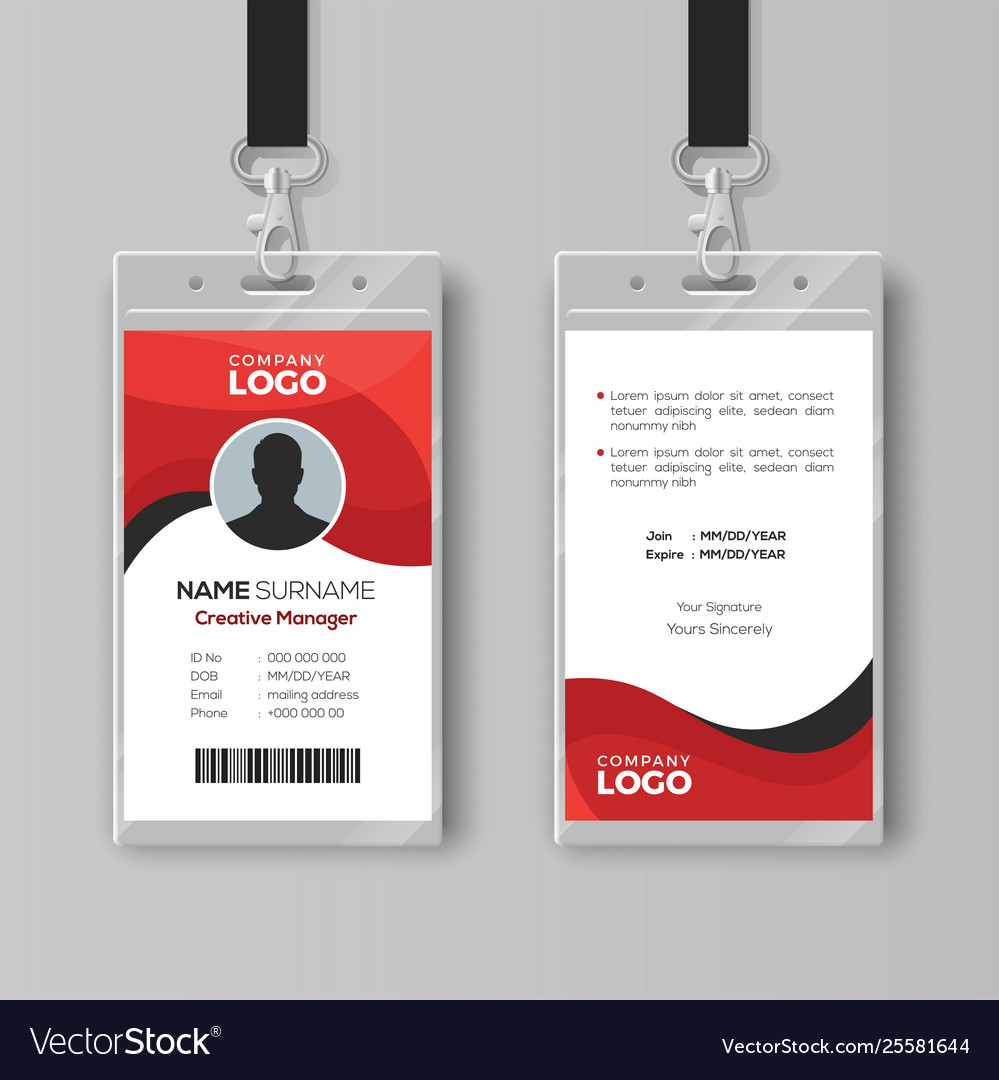 Professional identity card template with red Vector Image Within Photographer Id Card Template