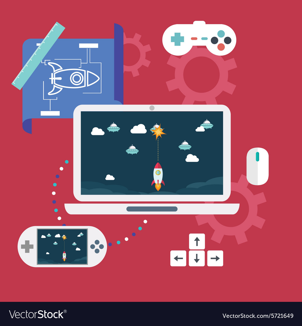 Abstract flat of game development concepts Vector Image
