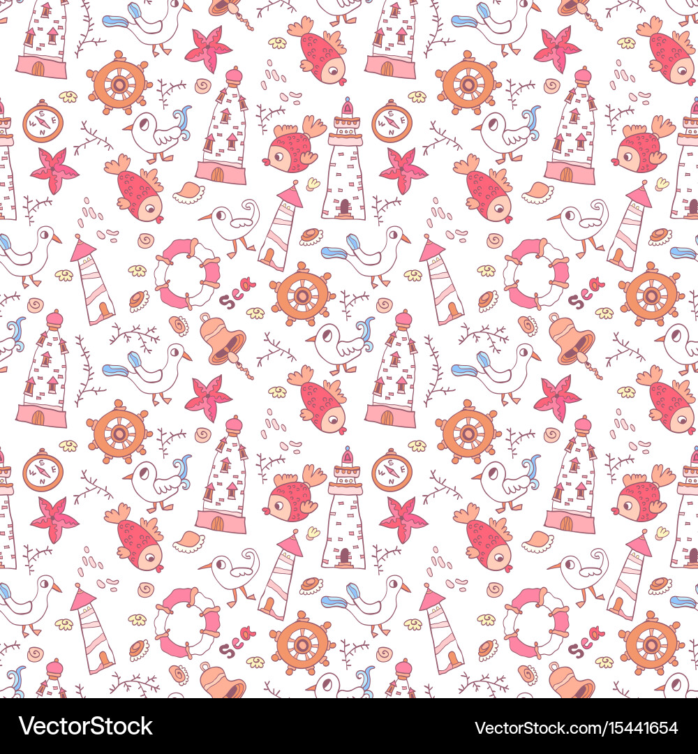 Simple doodle nautical seamless pattern Royalty Free Vector