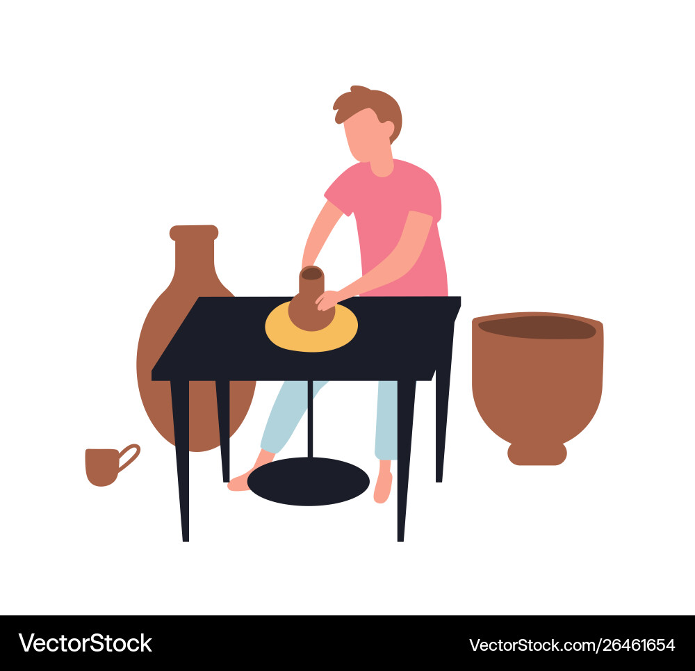 young man making pots with clay pottery and vector image vectorstock