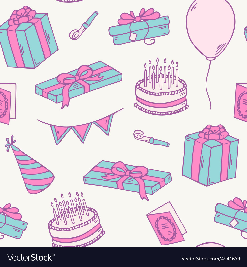 Hand drawn birthday party seamless pattern