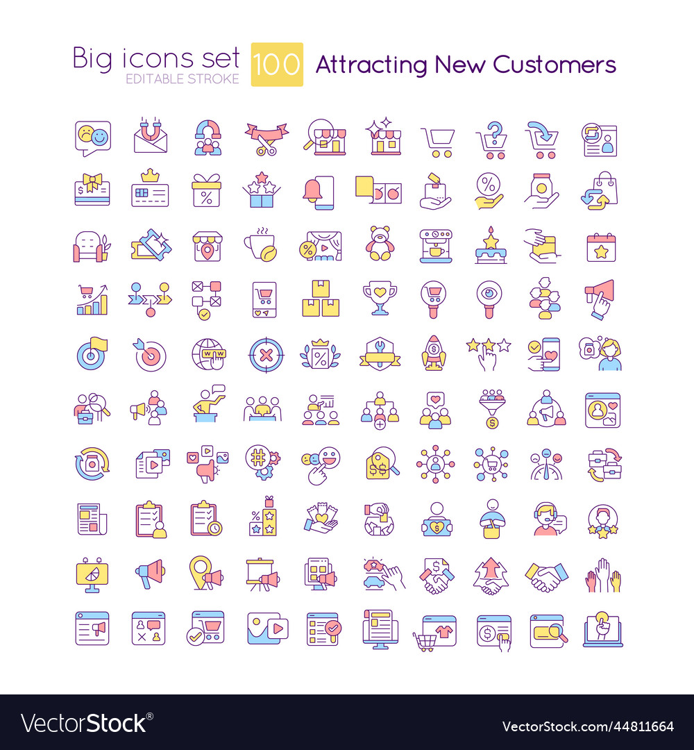 Attracting new customers rgb color big icons set Vector Image