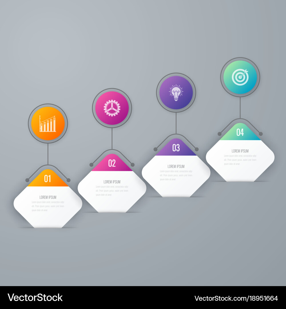 Business infographics template 4 steps with square
