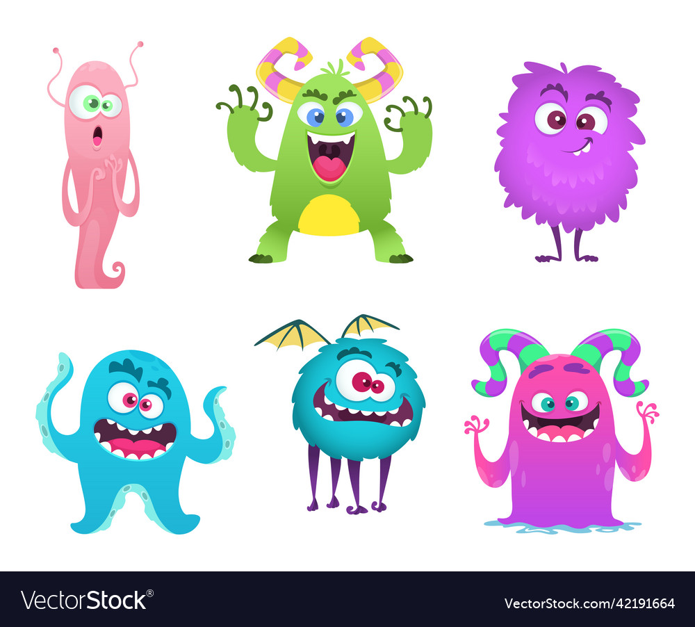 Monsters mascot furry cute gremlin troll bizarre Vector Image