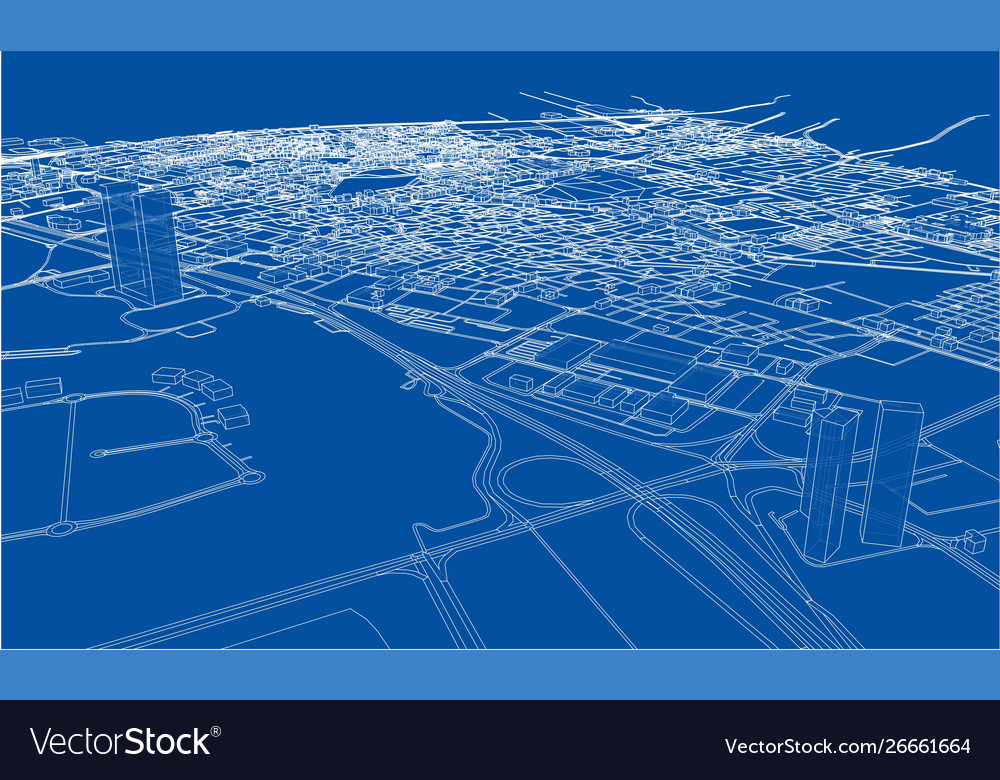 Outline city concept wire-frame style Royalty Free Vector