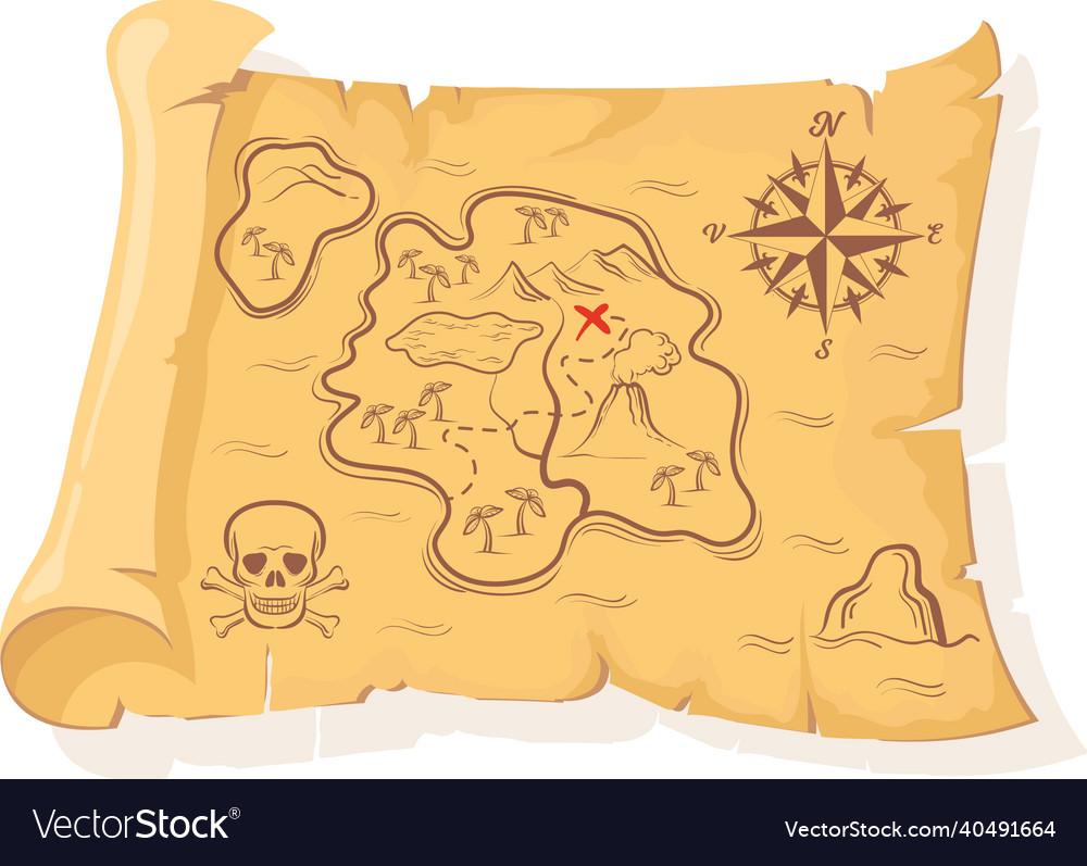 Pirate treasure map pirates old roll map papyrus Vector Image