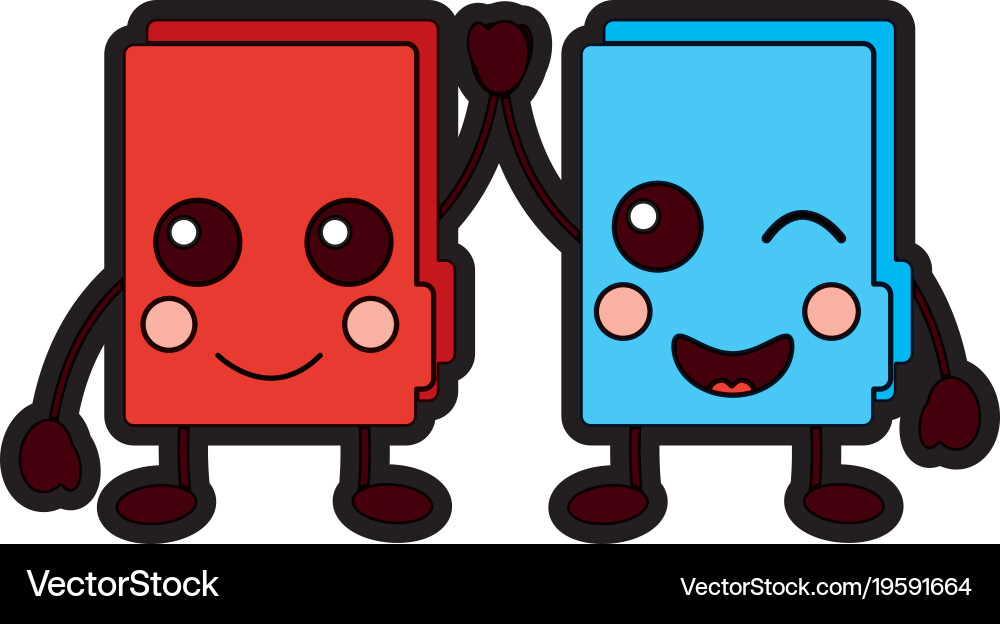 Two happy folder file cartoon kawaii icon Vector Image