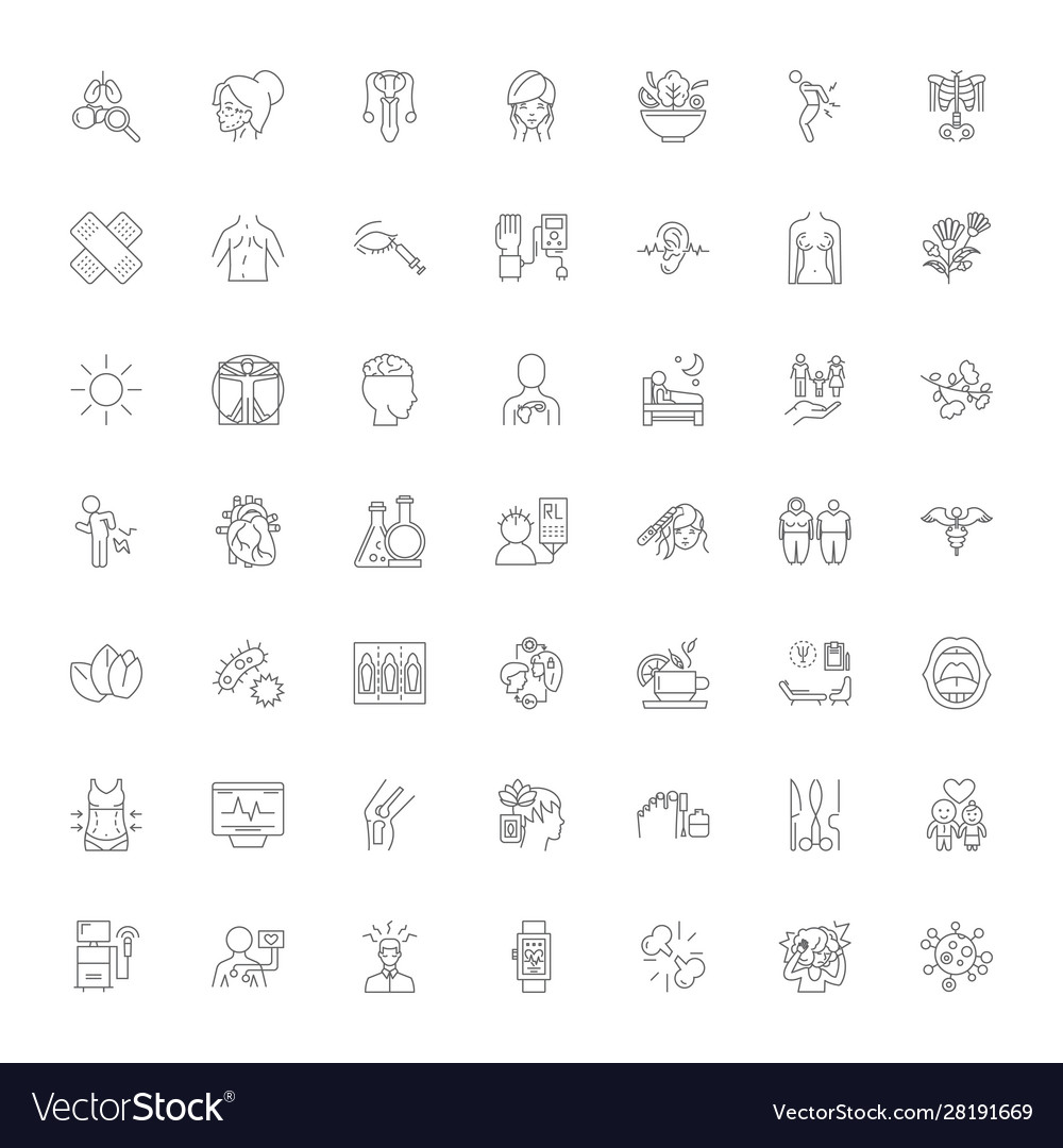 Biohacking linear icons signs symbols Royalty Free Vector