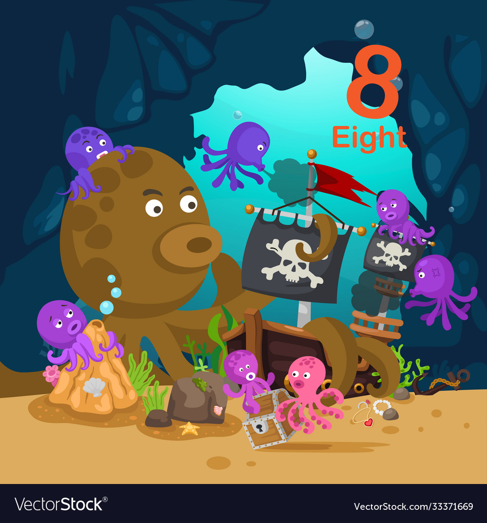 Education number for kids with 8 octopus Vector Image