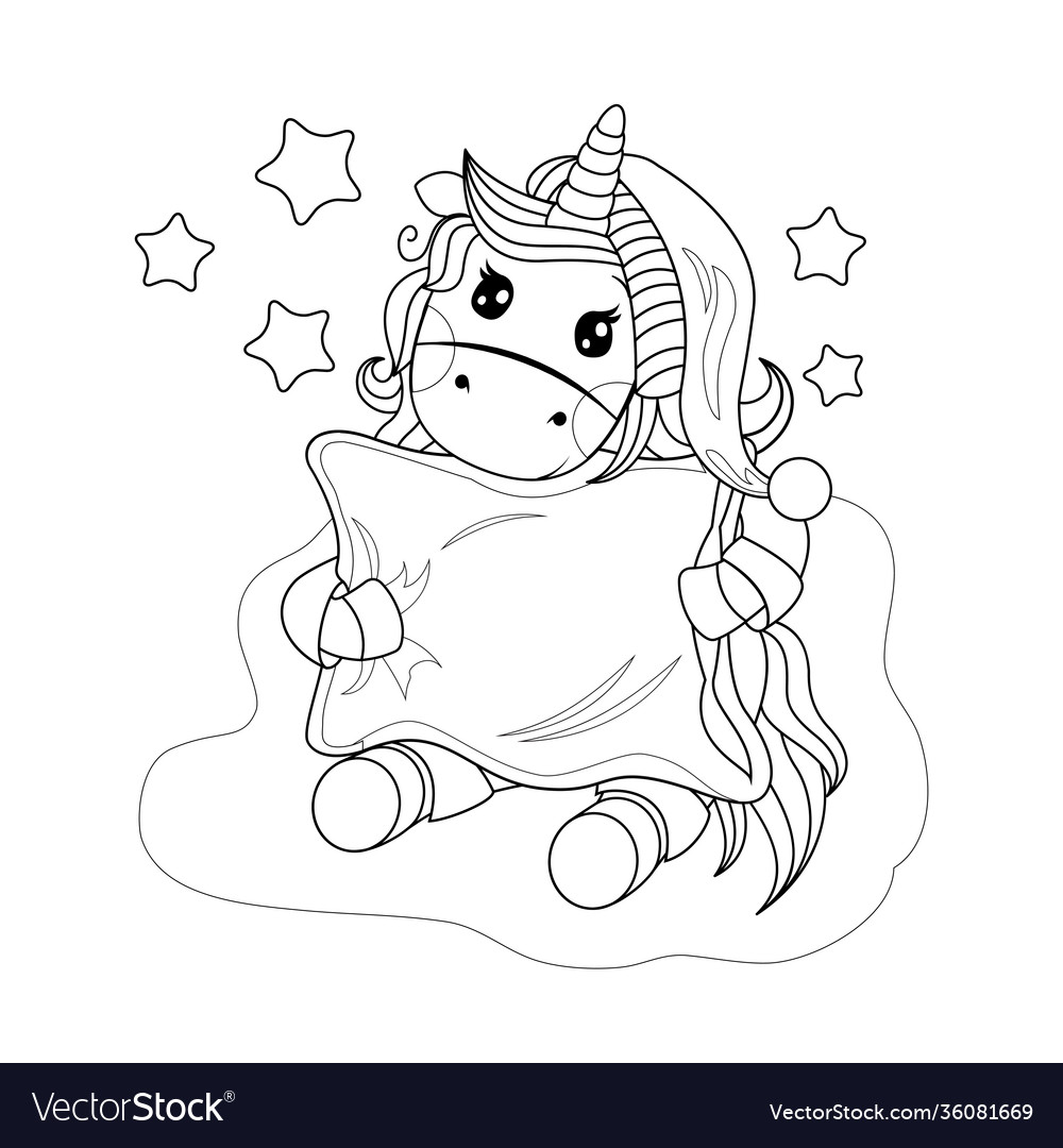 Outline contour a cute unicorn in pajamas