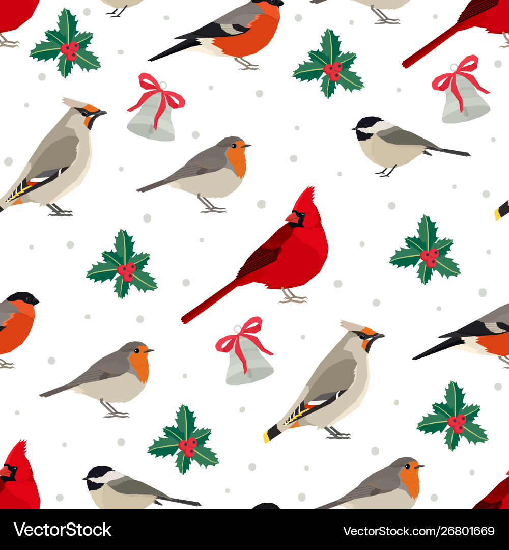 Seamless pattern winter birds Royalty Free Vector Image