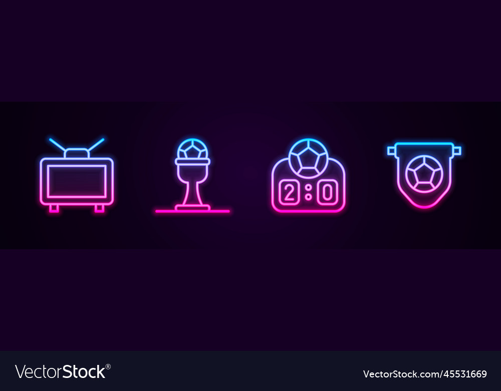 Set Line Football Match On Tv Award Cup Royalty Free Vector