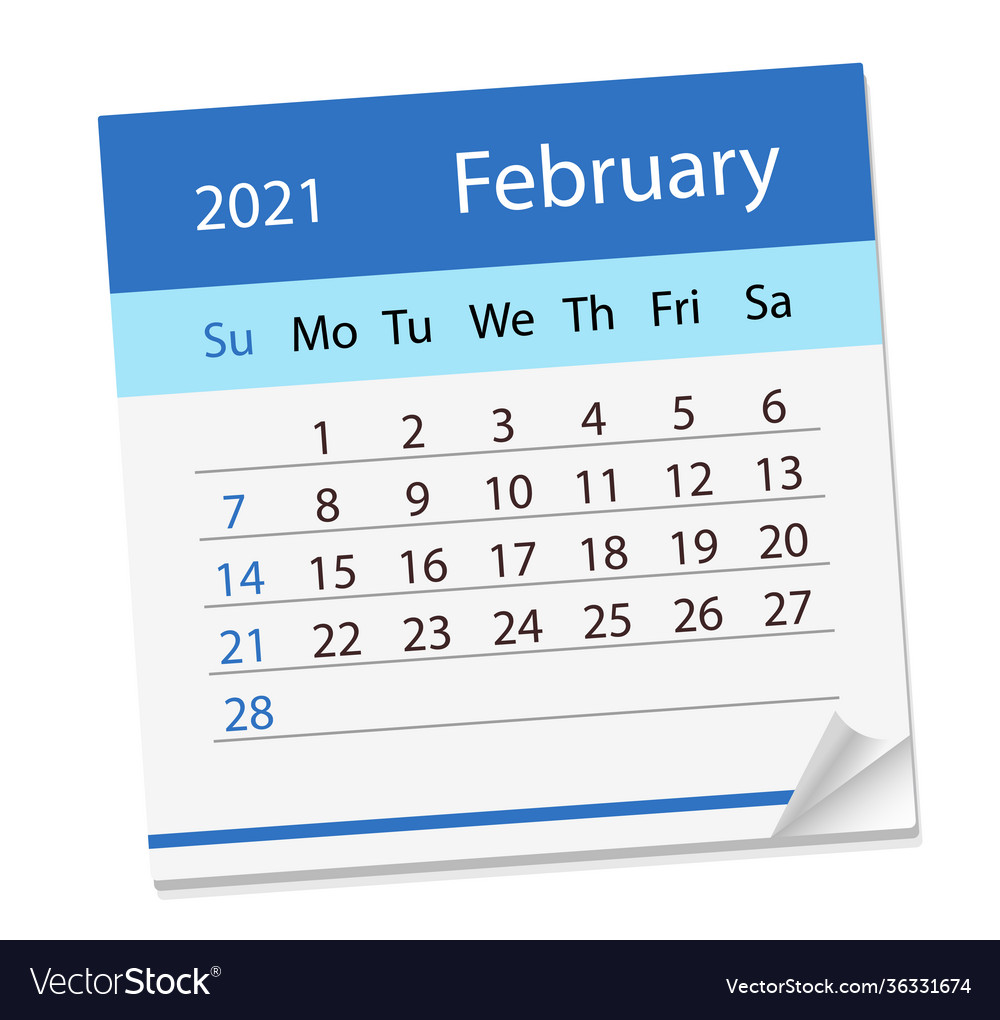 Calendar sheet on month february 2021 Royalty Free Vector