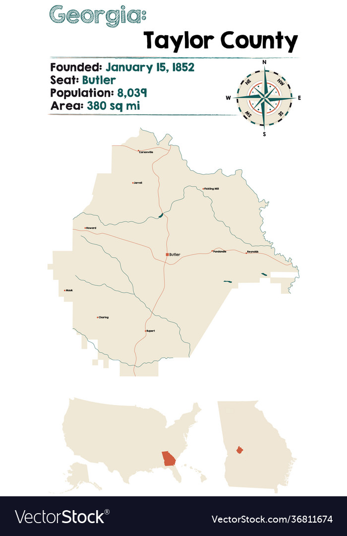 Map taylor county in georgia Royalty Free Vector Image