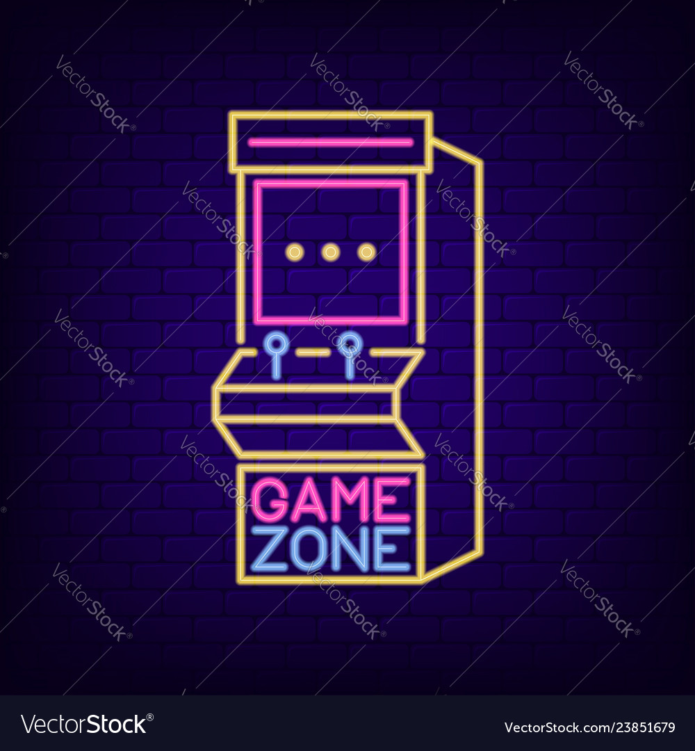 Arcade game machine neon sign zone night Vector Image