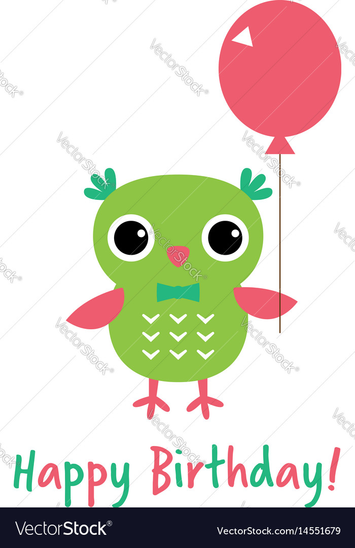 Happy Birthday Card With An Owl Royalty Free Vector Image