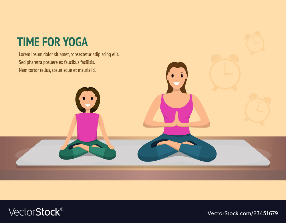 Happy woman and child do fitness time for yoga Vector Image