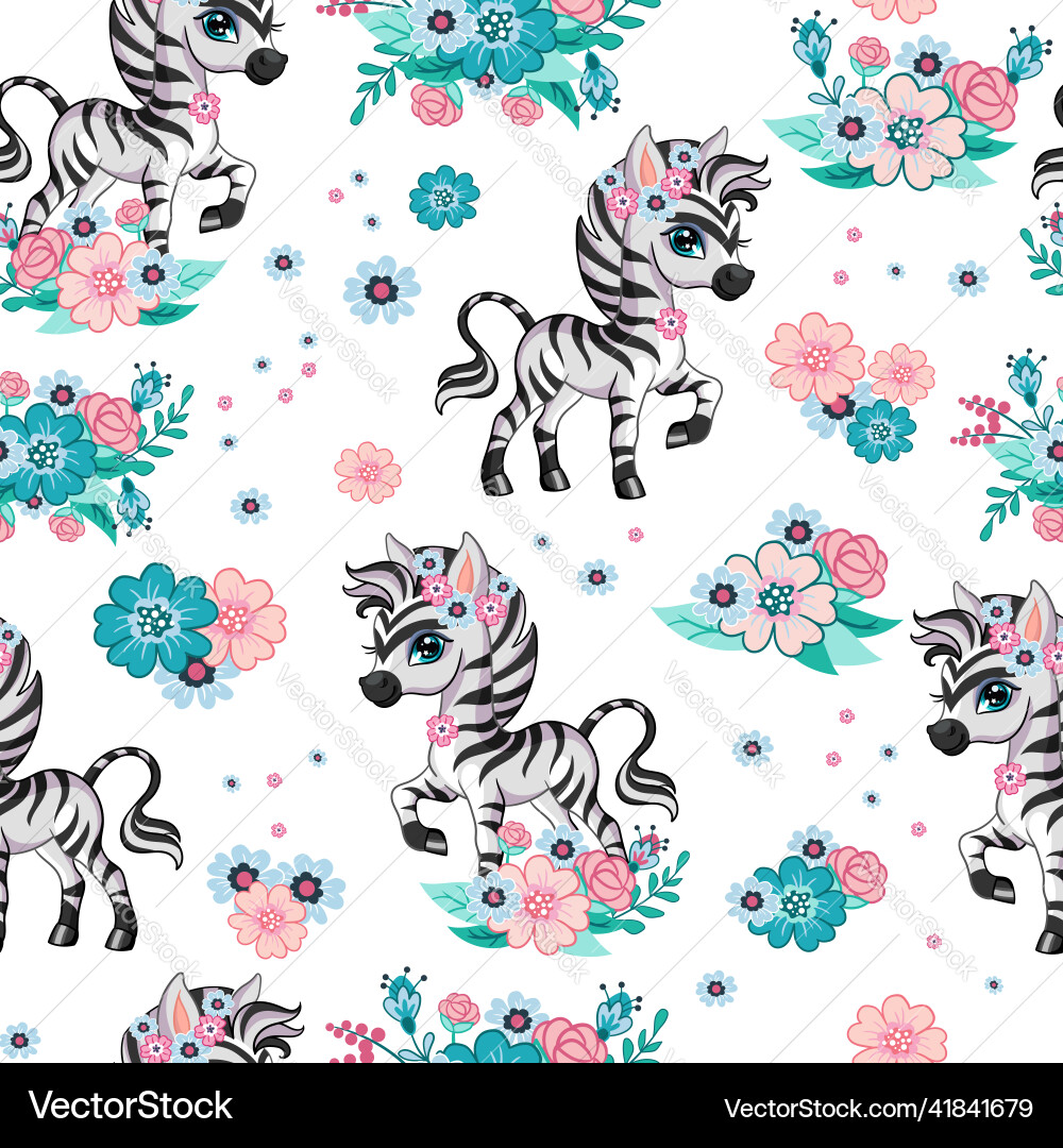 Seamless pattern with cute zebra Royalty Free Vector Image