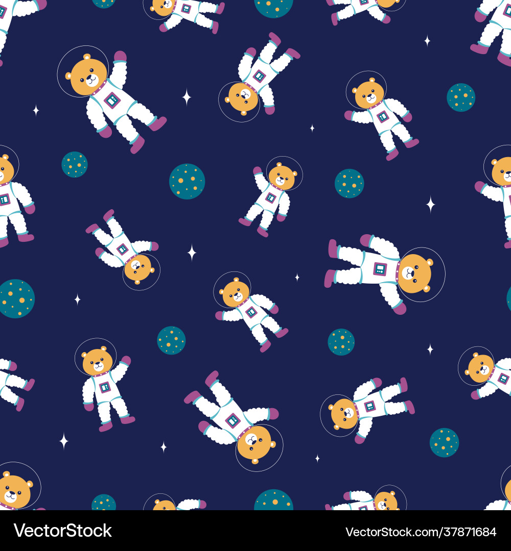 Cartoon space seamless pattern with bear Vector Image
