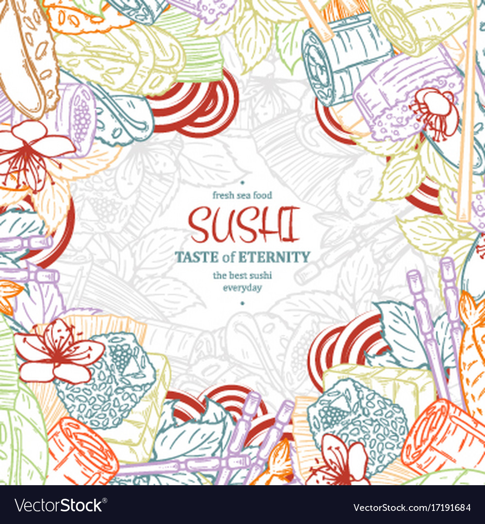 doodle sushi restaurant menu design template vector image