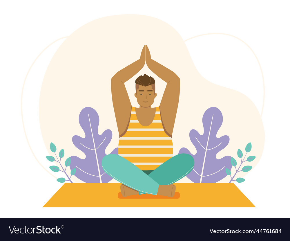 Mental health inner harmony scene with yoga man Vector Image