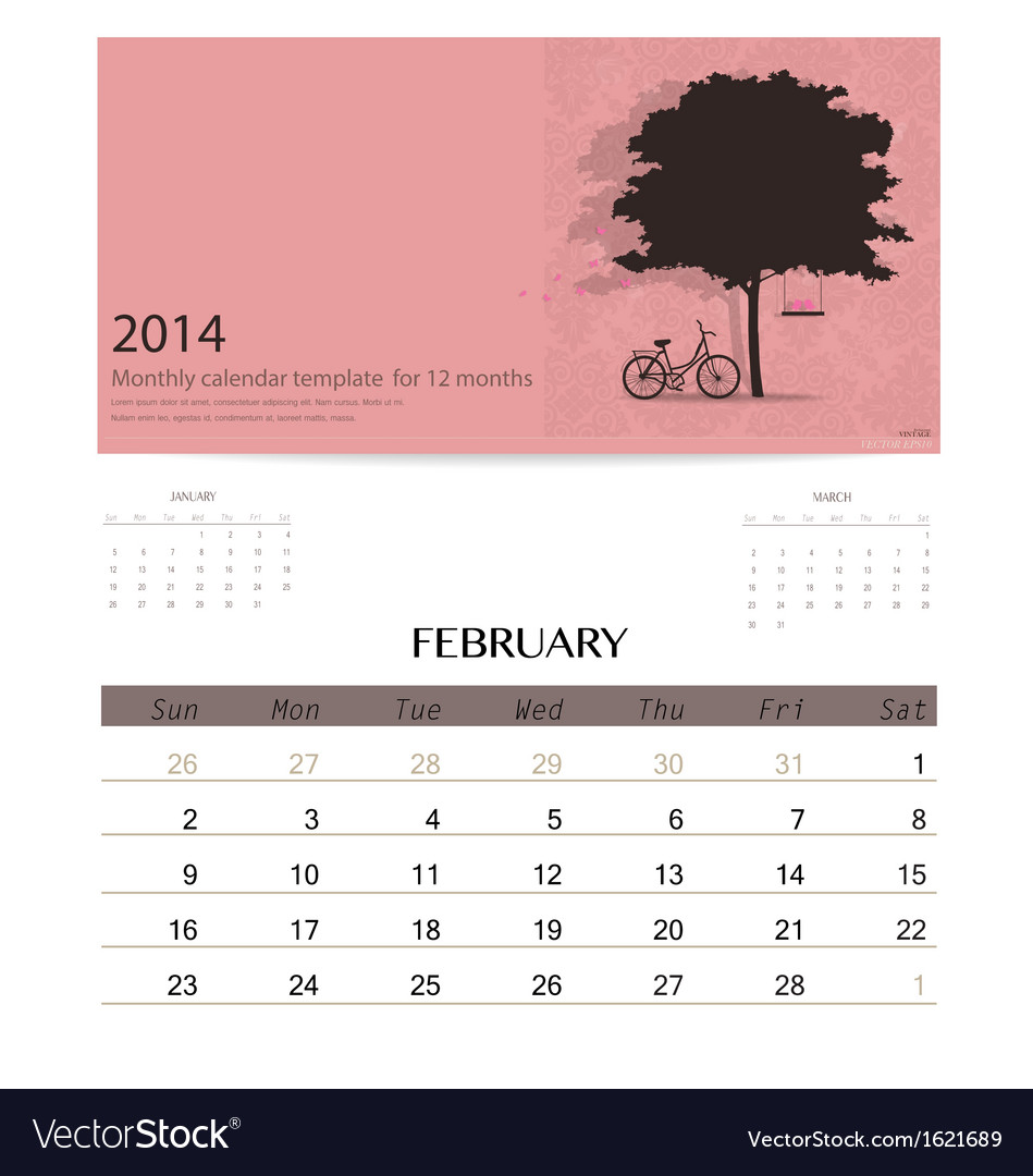 2014 calendar monthly template royalty free vector image