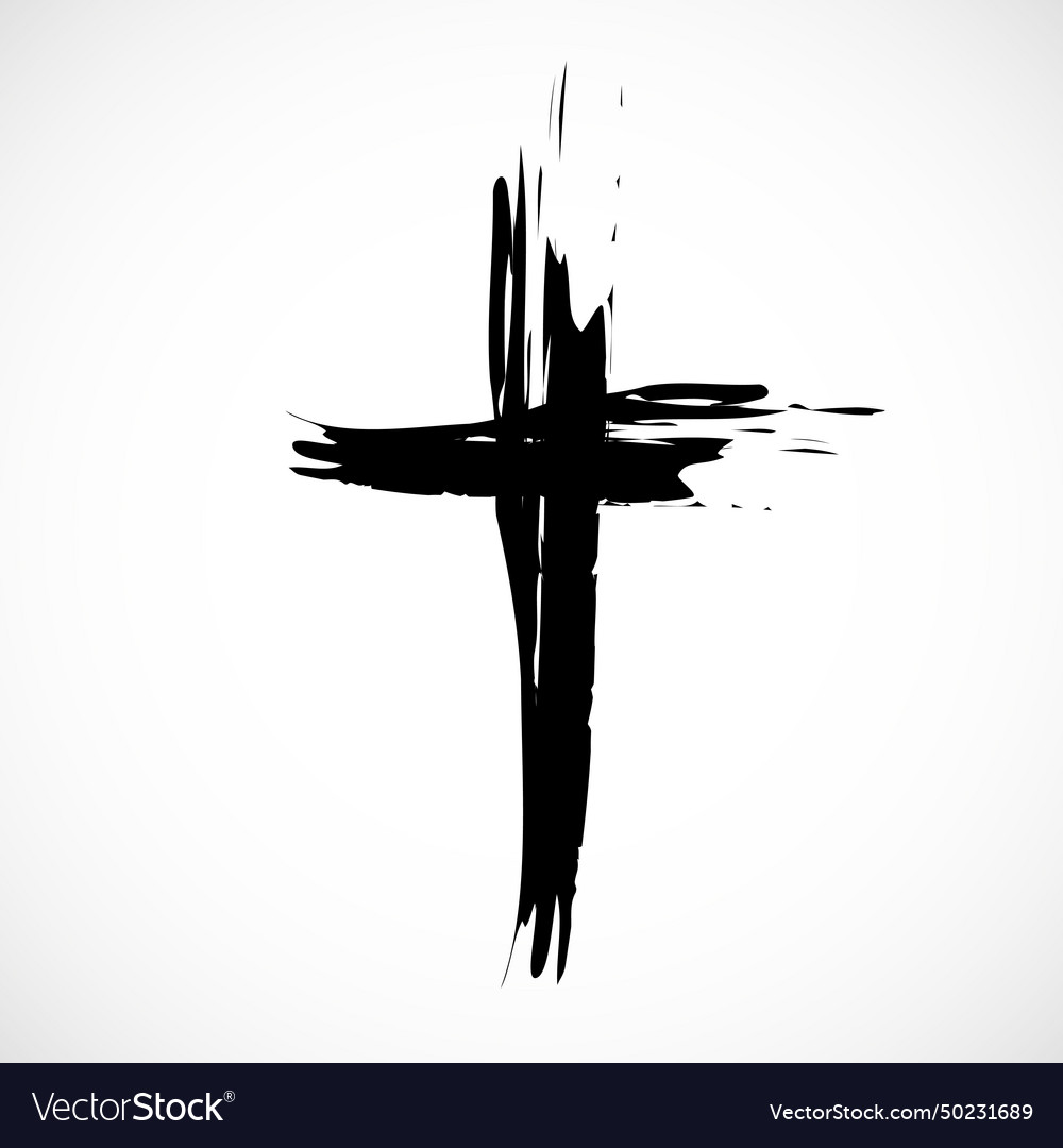 Black christian cross icon hand drawn Royalty Free Vector