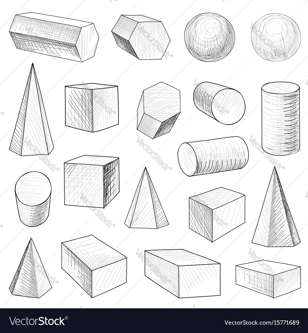 Geometric shape figure set engraving retro object Vector Image