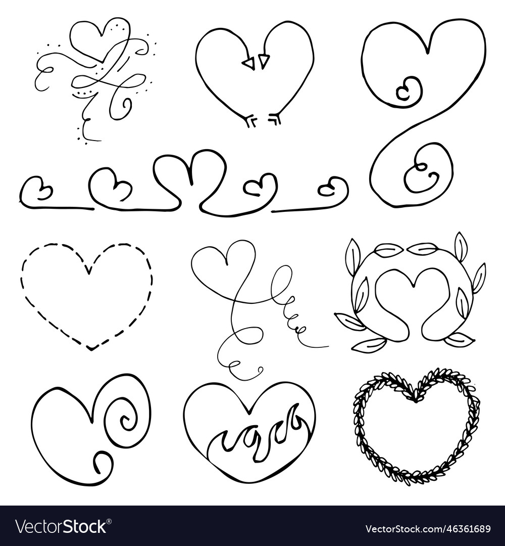 Hearts hand drawn objects set Royalty Free Vector Image