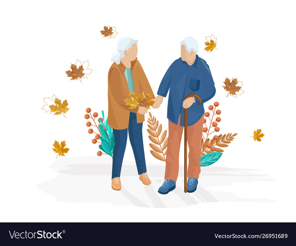 Old couple walking flat style autumn fall Vector Image