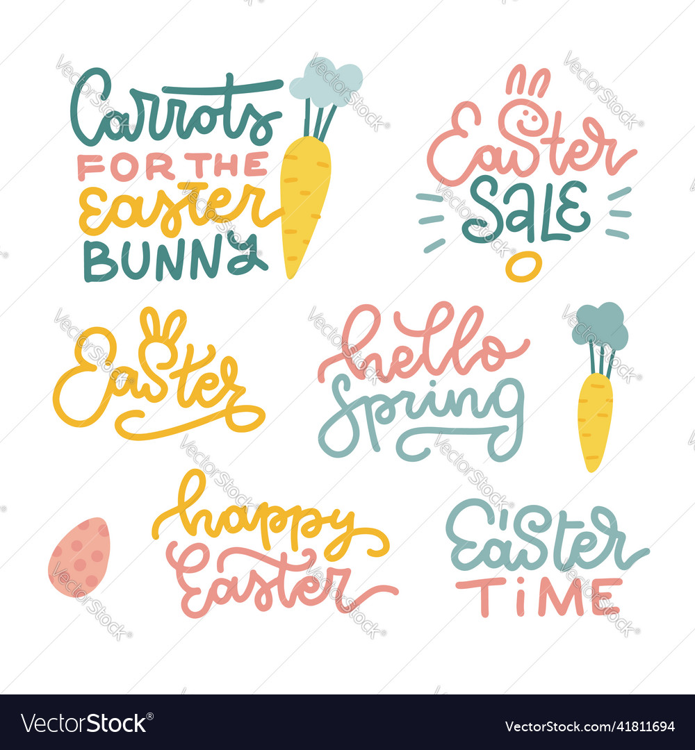 Happy easter lettering set - hello spring easter vector image Happy easter lettering set - hello spring easter