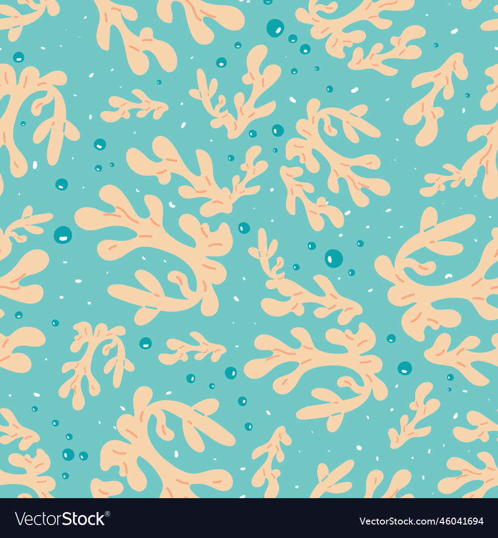 Marine seamless background with corals and bubbles