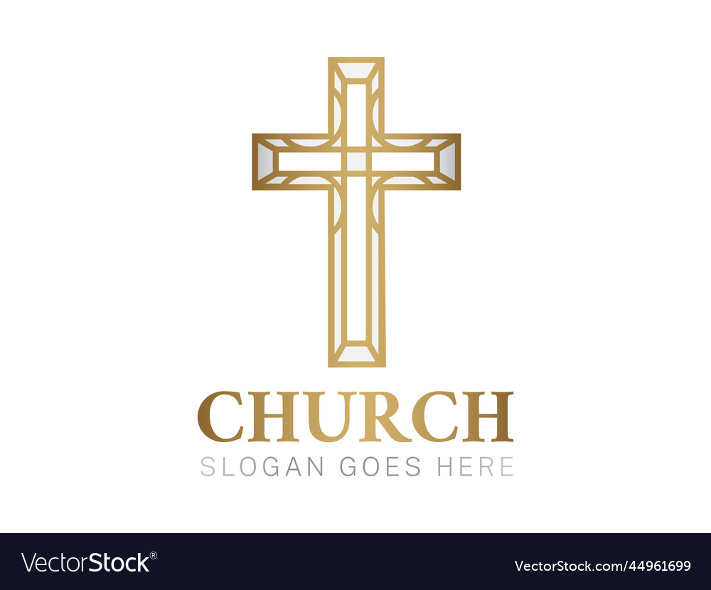 Gold Crhristian Church Logo With Cross Royalty Free Vector