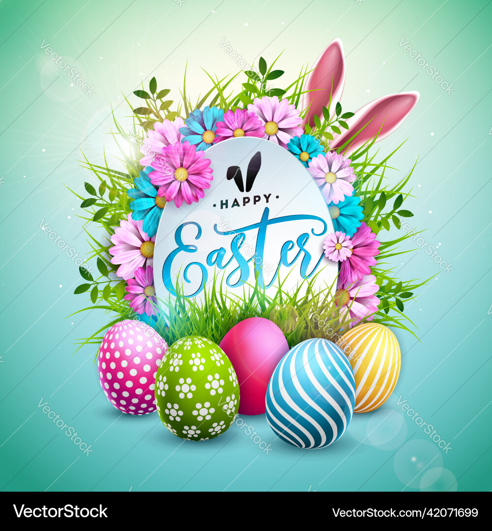 Happy easter with painted egg rabbit Royalty Free Vector