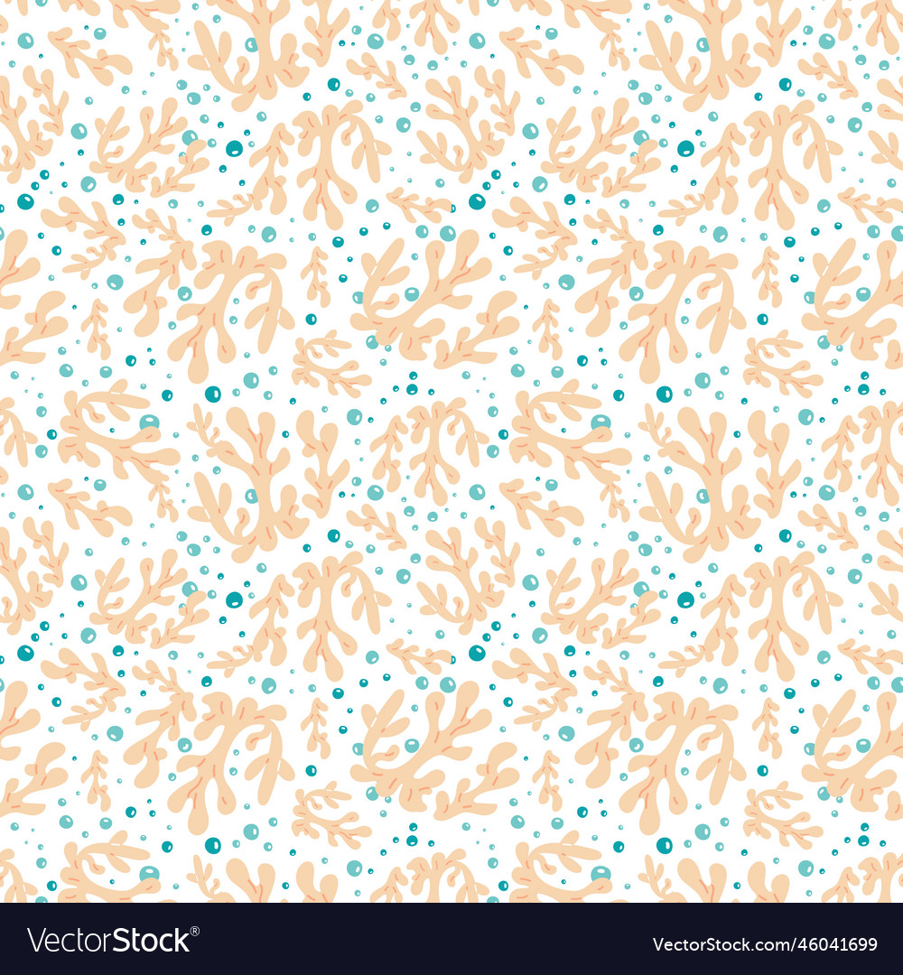 Marine seamless background with corals and bubbles