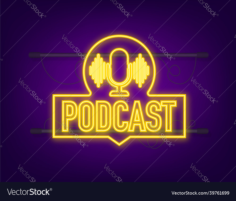 Podcast neon icon badge stamp logo Royalty Free Vector Image