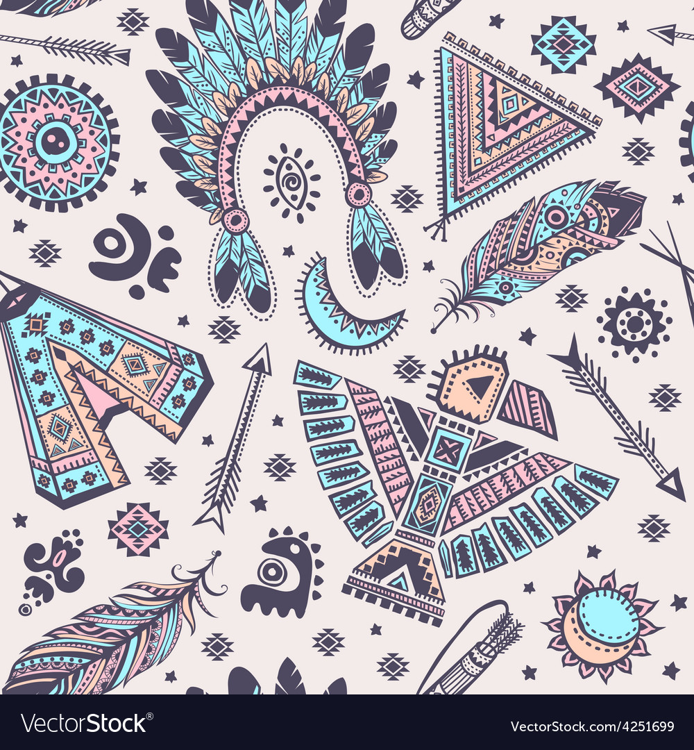 Seamless pattern with native american Royalty Free Vector