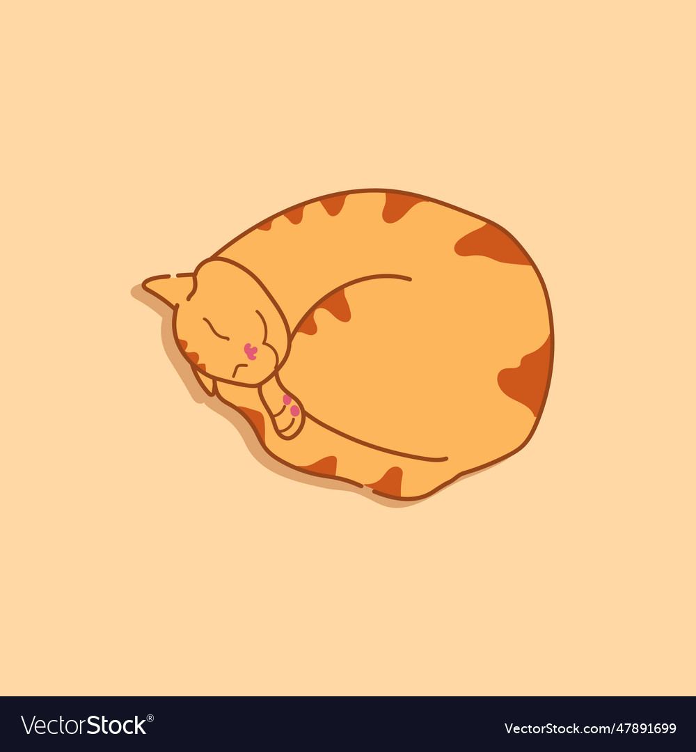 Well sleeping ginger cat curled up cute red tabby Vector Image