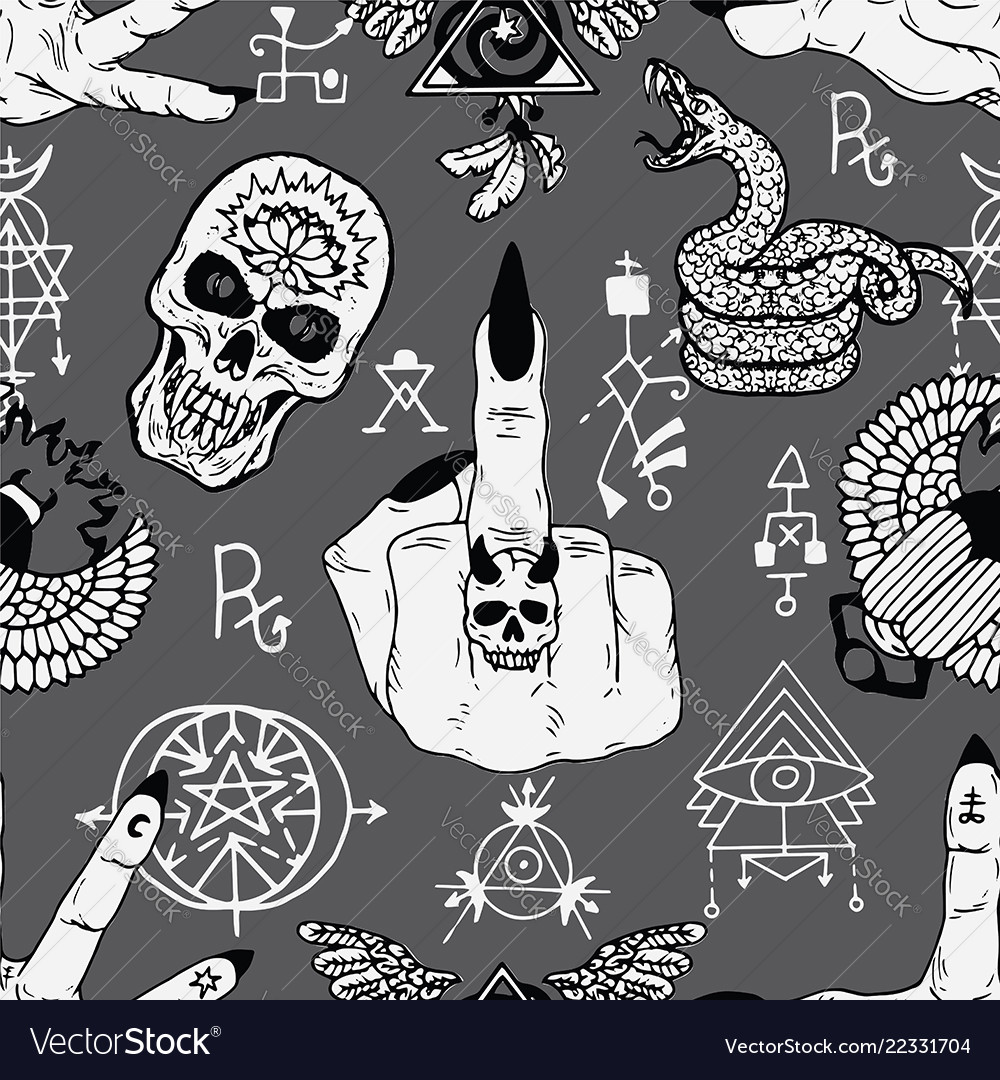 Magician fingers off symbol and skull vector image Magician fingers off symbol and skull