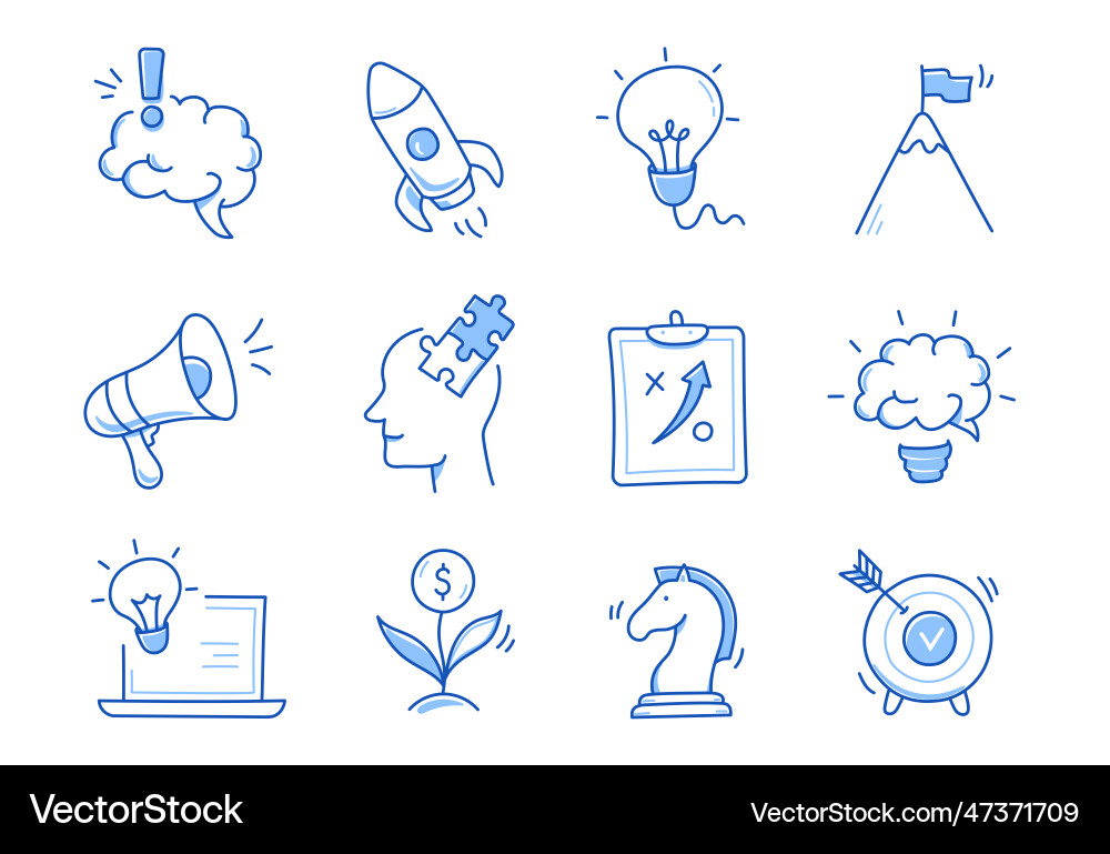 Business idea startup doodle line icon set hand Vector Image