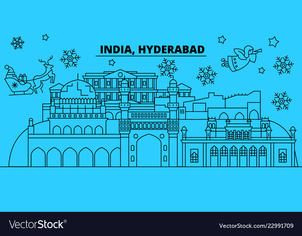 India Hyderabad Winter Holidays Skyline Merry Vector Image