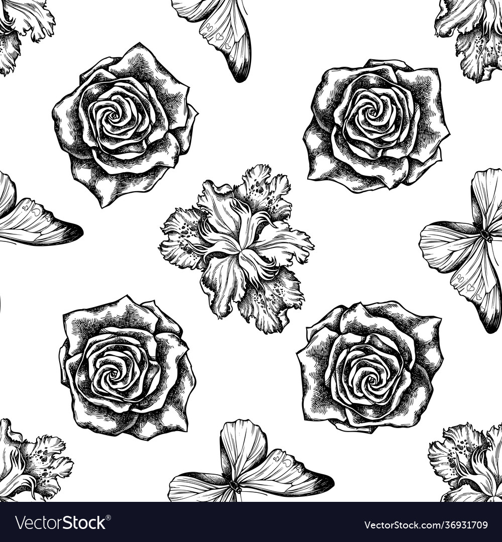 Seamless pattern with black and white iris Vector Image