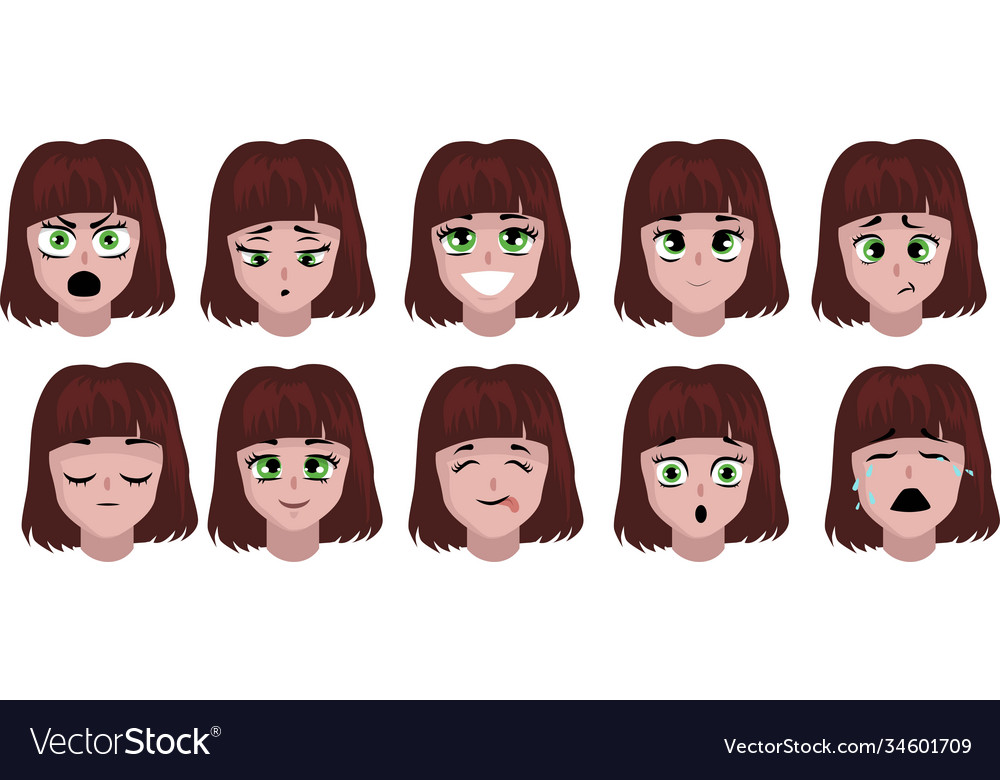 Set Woman S Emotions Facial Expression Girl Vector Image 4392