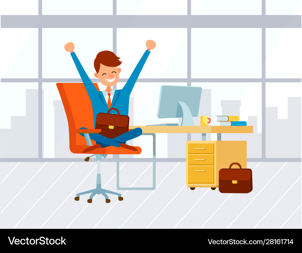 Businessman in office work cheerful boss working Vector Image