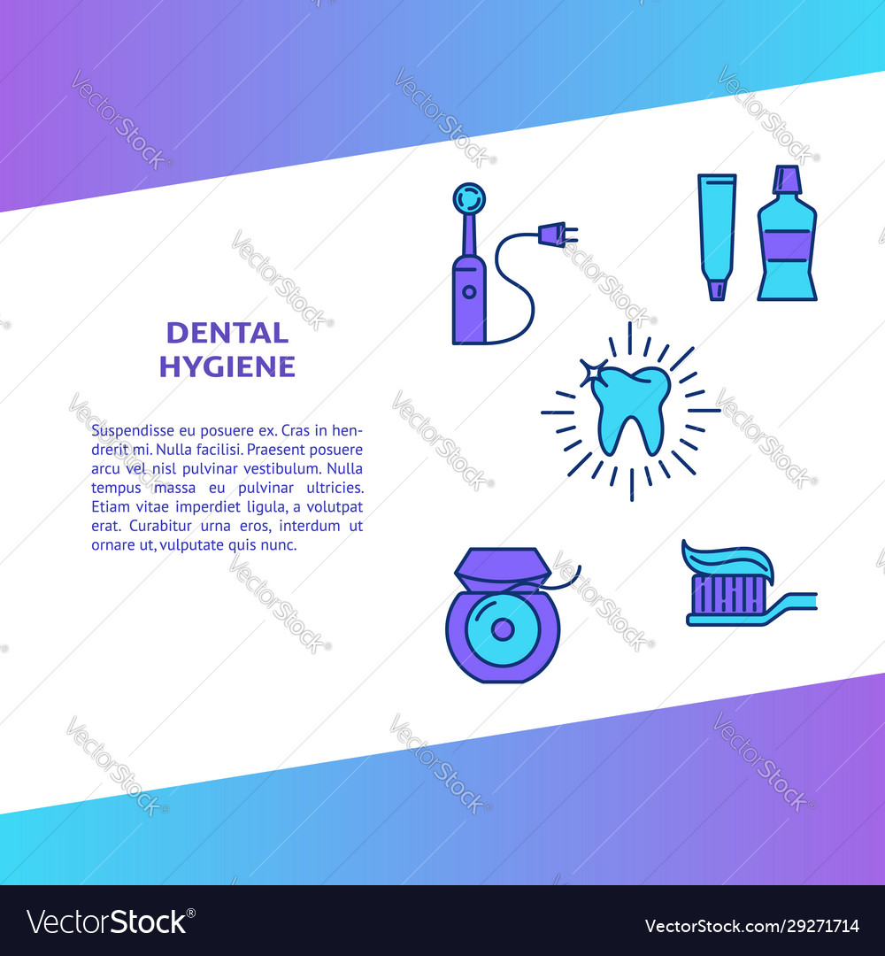 Dental Hygiene Banner Template In Colored Line Vector Image