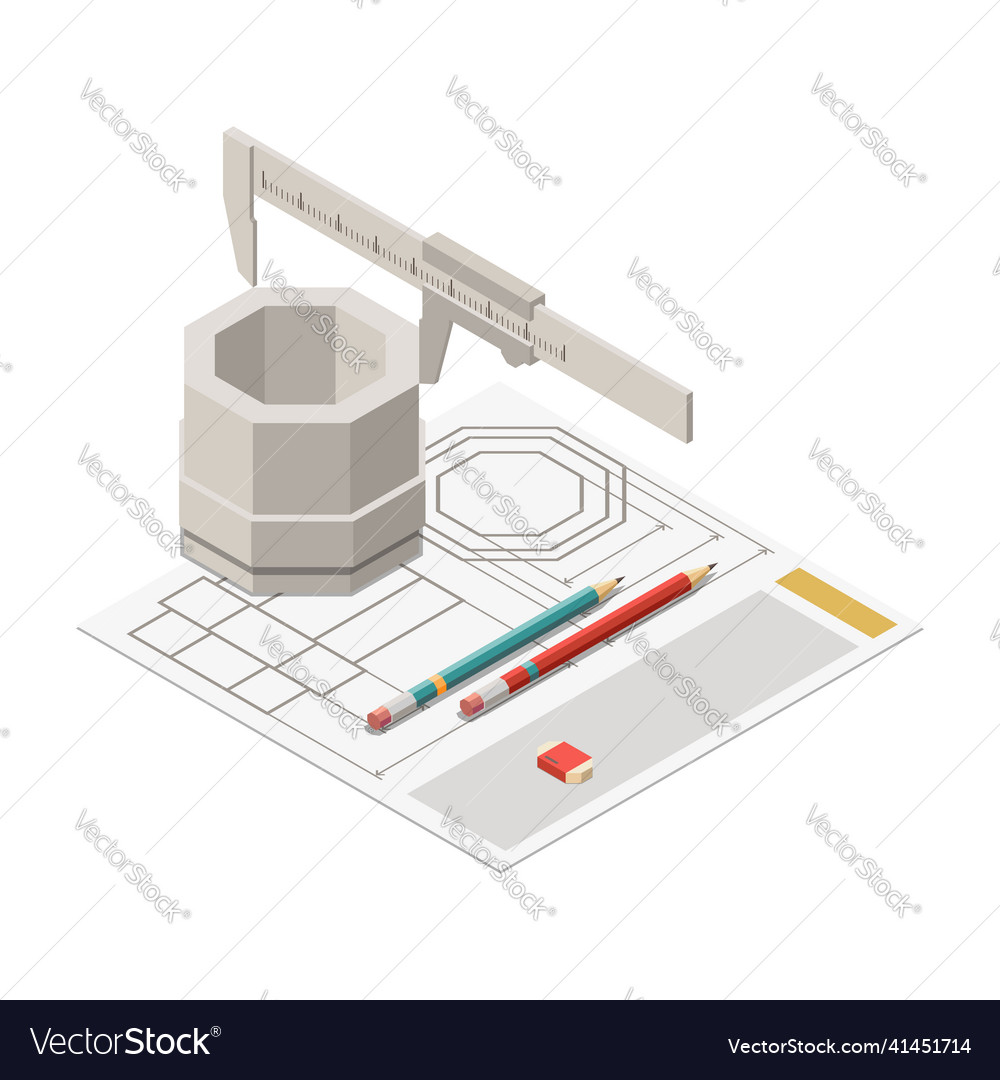 Measuring part isometric composition Royalty Free Vector