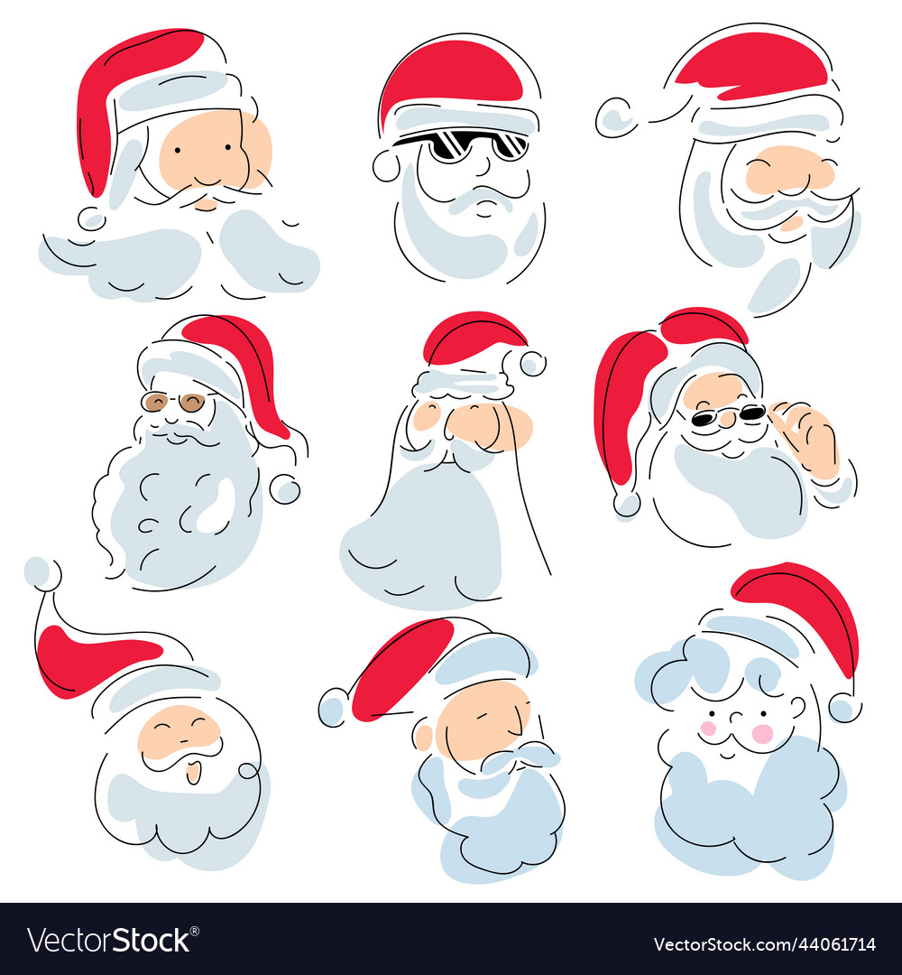 Santa portrait doodle line art Royalty Free Vector Image